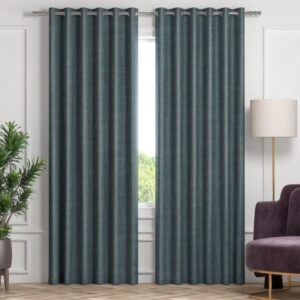 Light Blue Grommet Curtains in Bright Living Room
