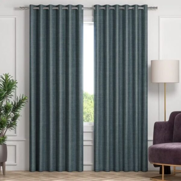 Light Blue Grommet Curtains in Bright Living Room