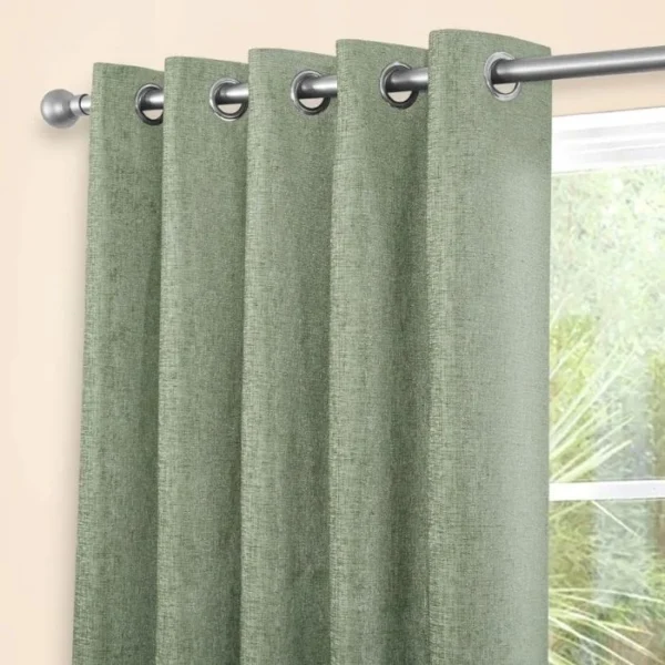 Amberley Sage Chenille Thermal Eyelet Curtains image 2
