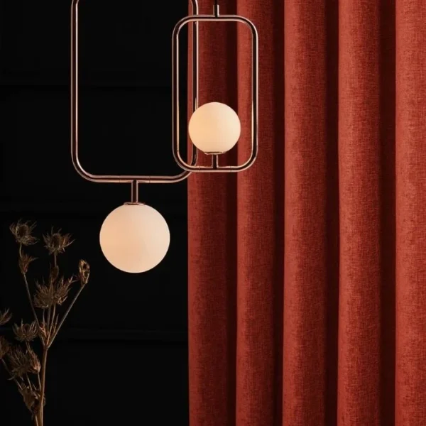Amberley Terracotta Chenille Thermal Eyelet Curtains - Image 2