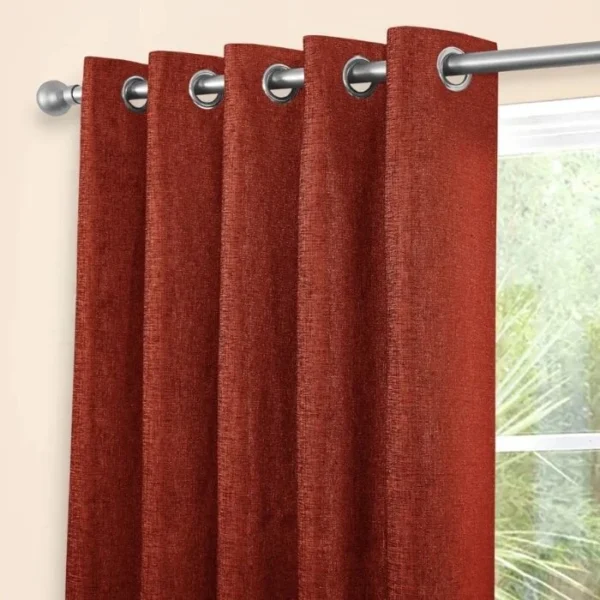 Amberley Terracotta Chenille Thermal Eyelet Curtains - Image 3