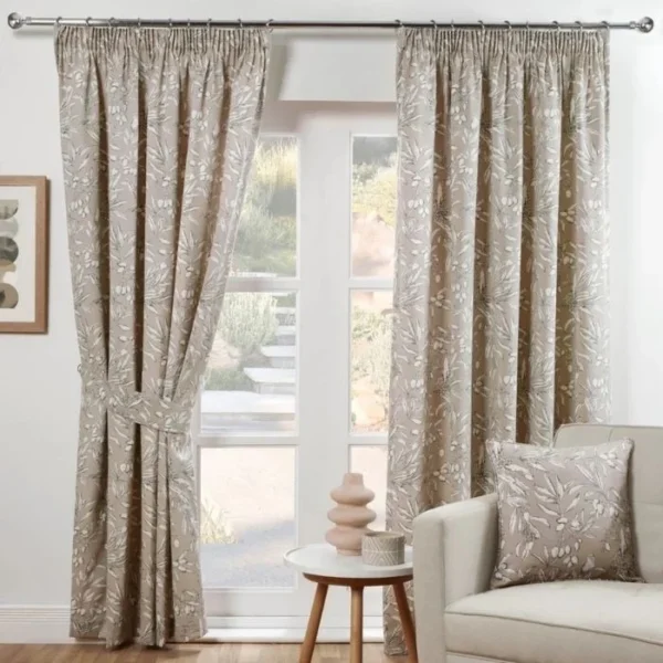 Aviary Natural Woodland Pencil Pleat Curtains