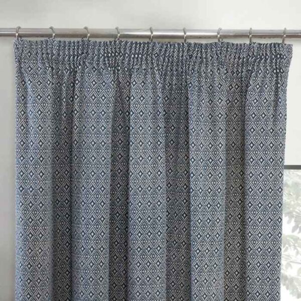 Aztec Navy Blue Pencil Pleat Curtains - Image 2