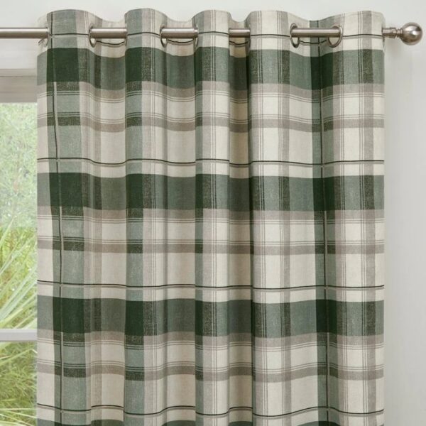 Balmoral Check Bottle Green Eyelet Curtains image 1