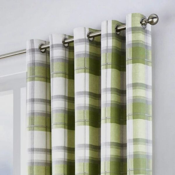 Balmoral Check Green Eyelet Curtains - Image 2