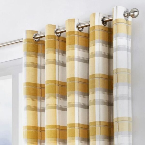 Balmoral Check Ochre Yellow Eyelet Curtains image 1