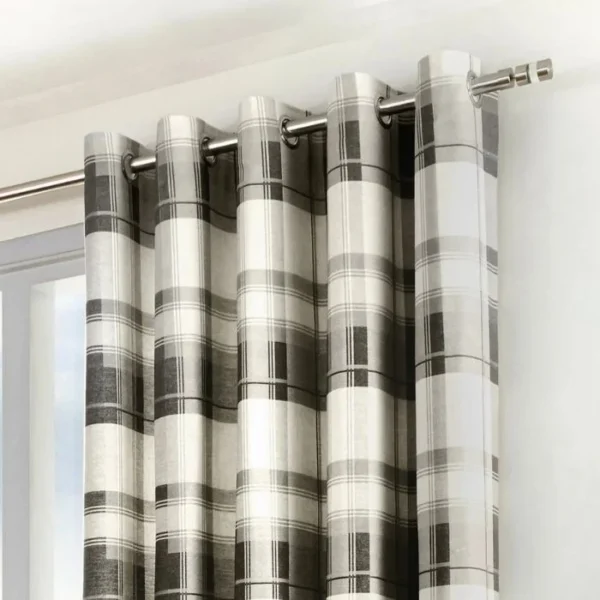 Balmoral Check Slate Eyelet Curtains - Image 2