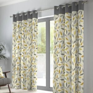 Beechwood Ochre Leaf Trail Eyelet Curtains