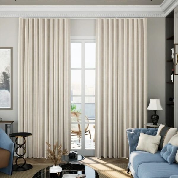Beige Ripple Fold Curtains In Living Room