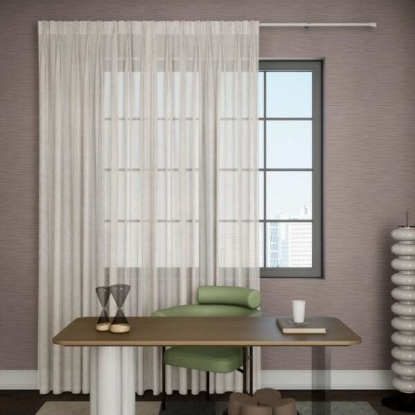 Beige Sheer Curtains In Sunlit Living Room