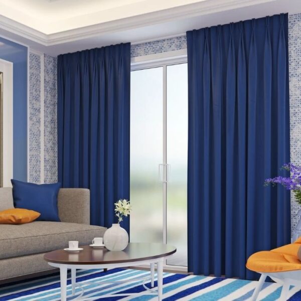 Blue Blackout Curtains In Modern Living Room