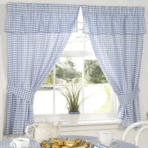 Blue Pleat Curtains With Pelmet Header