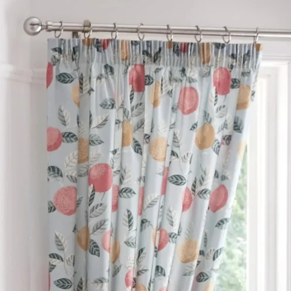Botanical Fruits Duck Egg Pencil Pleat Curtains - Image 2