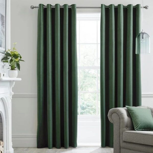 Montrose Bottle Green Velvet Blackout Curtains Hanging In Stylish Room