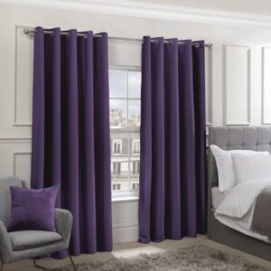 Amethyst Purple Blackout Curtains Hanging In Bedroom