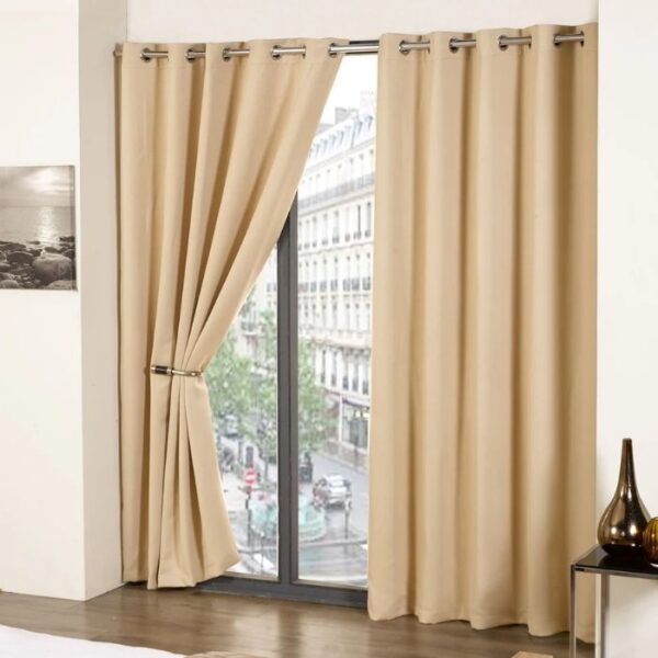 Cali Beige Thermal Blackout Eyelet Curtains image 1