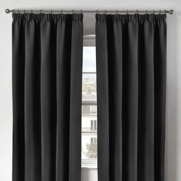 Cali Black Thermal Blackout Pencil Pleat Curtains - Image 2