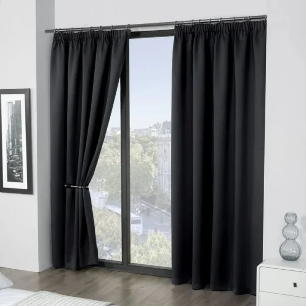 Cali Black Thermal Blackout Pencil Pleat Curtains image 2