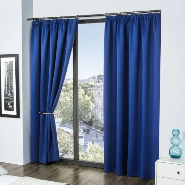 Cali Blue Blackout Pencil Pleat Curtains image 2