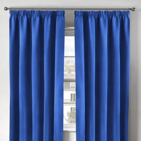 Cali Blue Blackout Pencil Pleat Curtains image 1