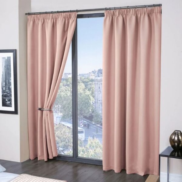 Cali Blush Pink Blackout Pencil Pleat Curtains