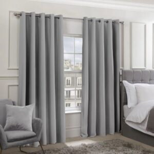 Cali Silver Blackout Curtains Hanging In Modern Bedroom