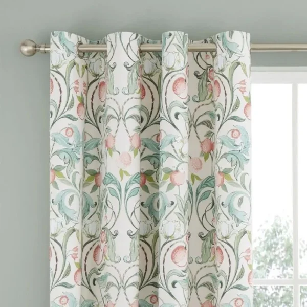 Catherine Lansfield Clarence Natural Floral Eyelet Curtains - Image 2