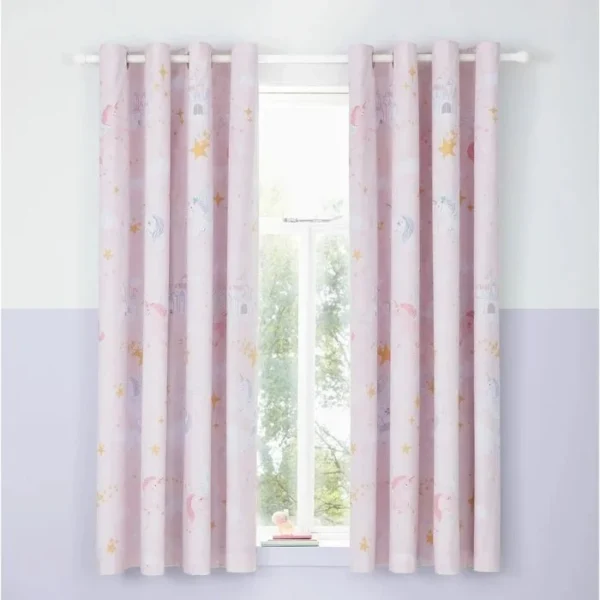Catherine Lansfield Fairytale Pink Eyelet Curtains