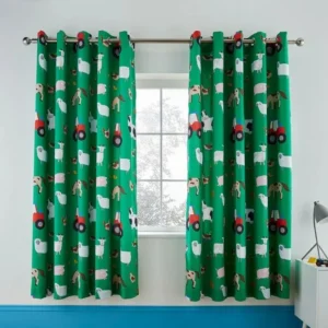Catherine Lansfield Green Animals Eyelet Curtains