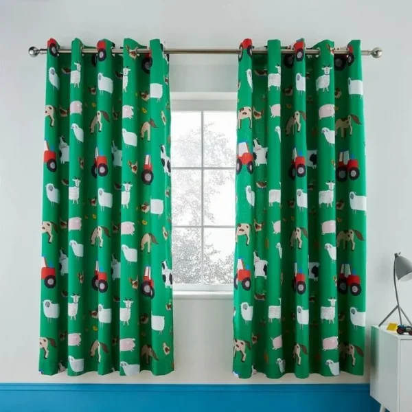 Catherine Lansfield Green Animals Eyelet Curtains