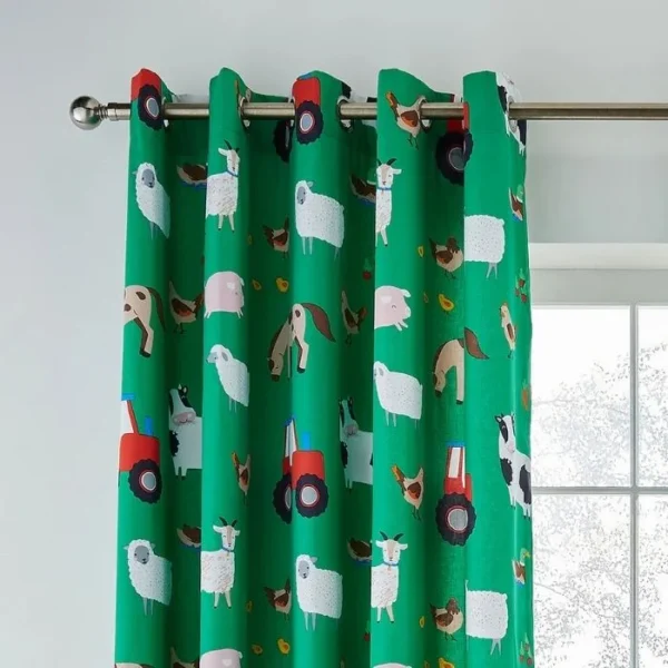 Catherine Lansfield Green Animals Eyelet Curtains - Image 2