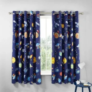 Catherine Lansfield Grey Blue Eyelet Curtains
