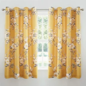 Catherine Lansfield Ochre Lined Eyelet Curtains