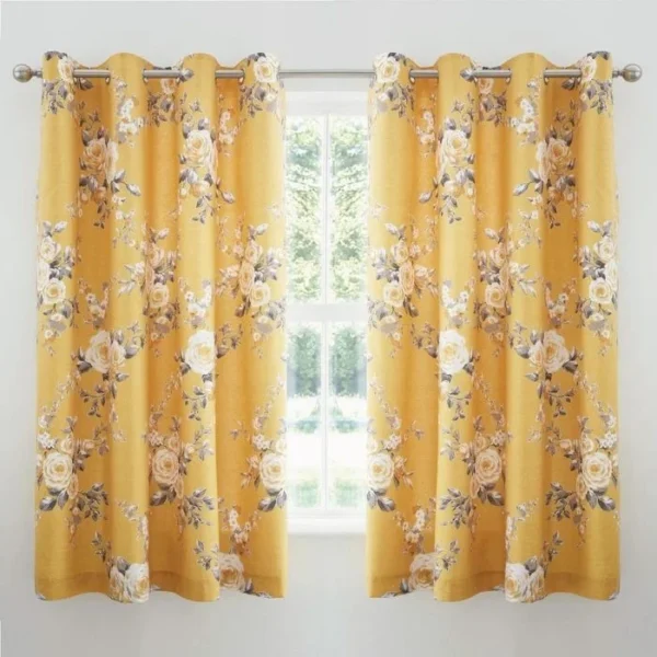 Catherine Lansfield Ochre Lined Eyelet Curtains
