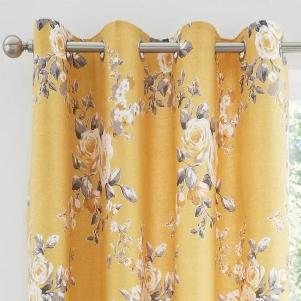 Catherine Lansfield Ochre Lined Eyelet Curtains - Image 2