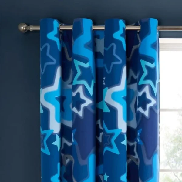 Catherine Lansfield Ombre Stars Blue Eyelet Curtains image 1
