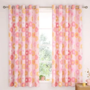 Catherine Lansfield Pink Retro Eyelet Curtains