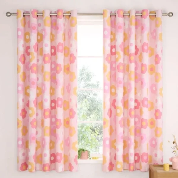 Catherine Lansfield Pink Retro Eyelet Curtains