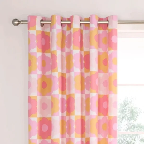 Catherine Lansfield Pink Retro Eyelet Curtains image 1