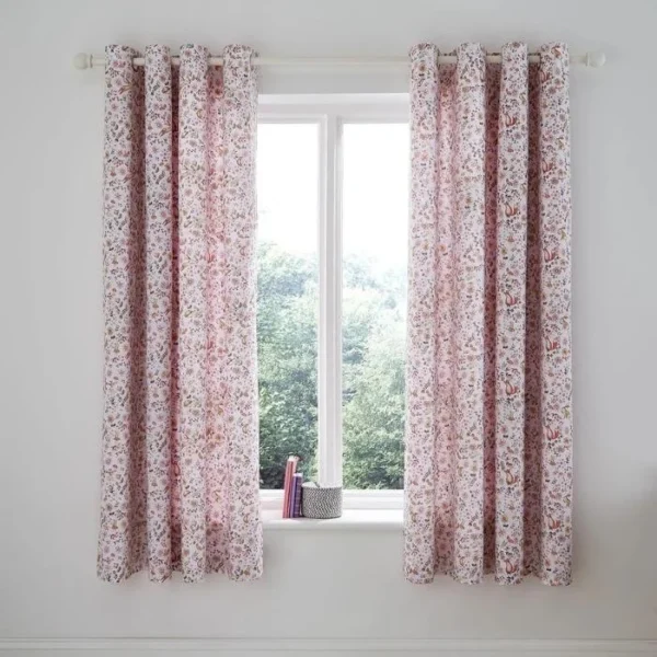 Catherine Lansfield Pink Reversible Eyelet Curtains