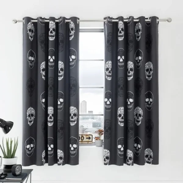 Catherine Lansfield Skulls Eyelet Curtains