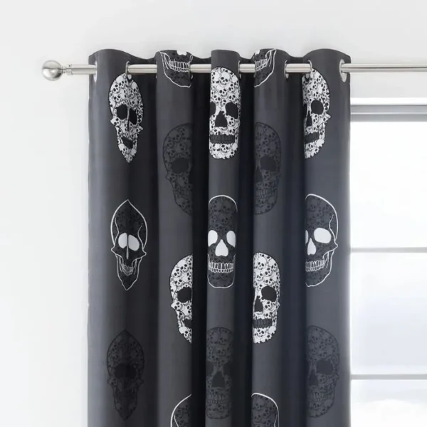 Catherine Lansfield Skulls Eyelet Curtains - Image 2