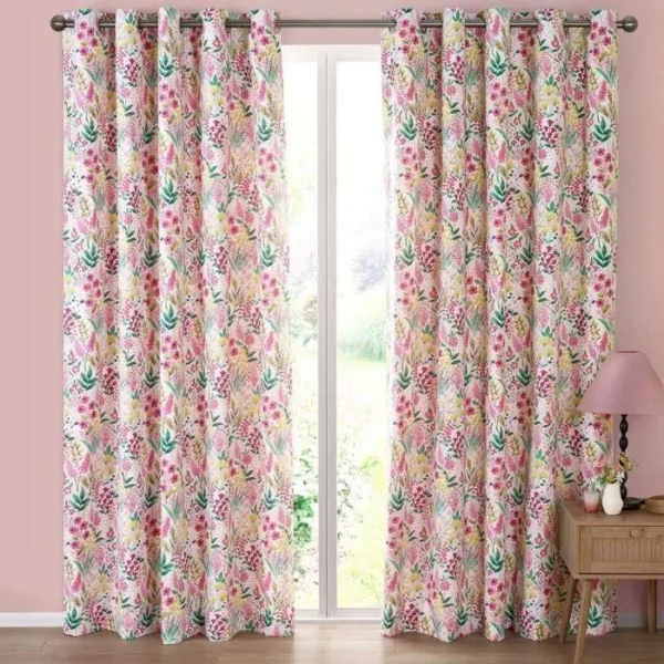 Catherine Lansfield Tilly Pink Eyelet Curtains