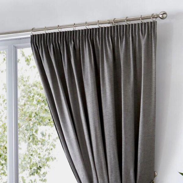 Grey blackout pleat curtains for bedroom