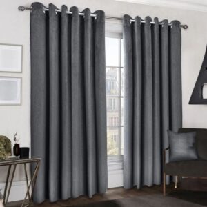 Charcoal Grey Embossed Velvet Blackout Eyelet Curtains