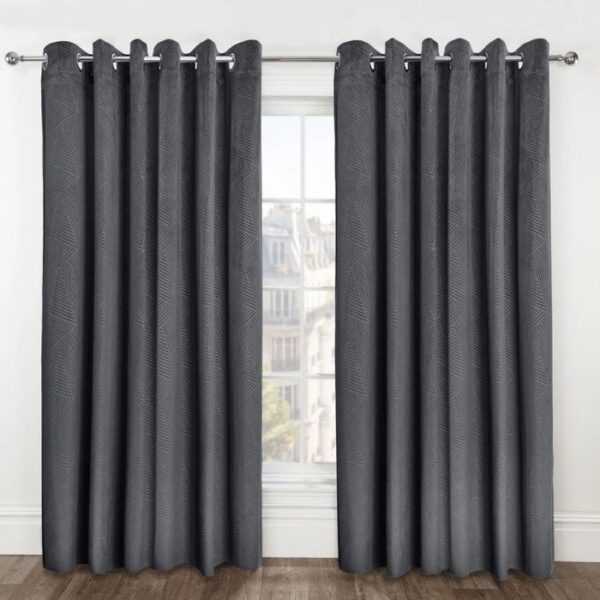 Charcoal Grey Embossed Velvet  Blackout Eyelet Curtains - Image 2