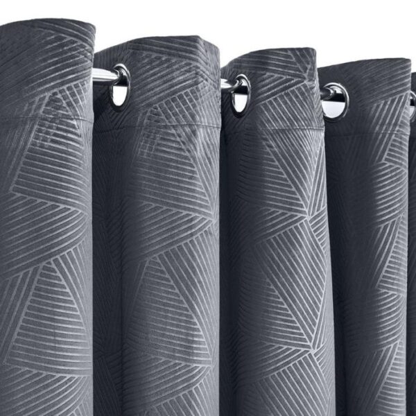 Charcoal Grey Embossed Velvet  Blackout Eyelet Curtains - Image 3