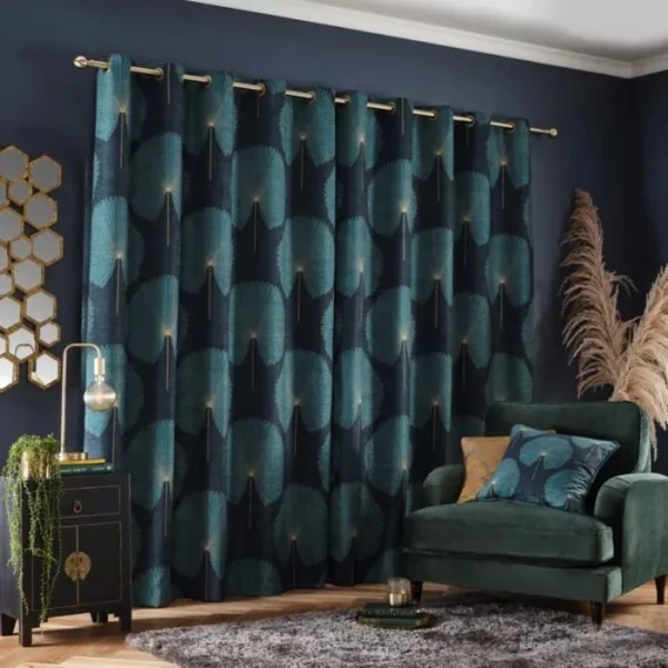 Chenille Oriental Fan Eyelet Curtains image 2
