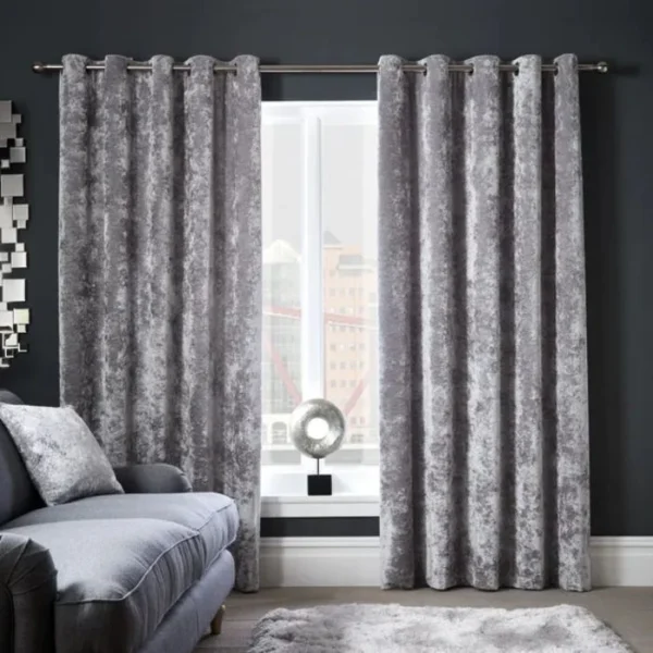 Crushed Velour Silver Curtains