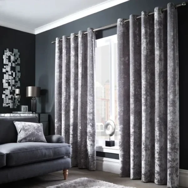 Crushed Velour Silver Curtains image 1
